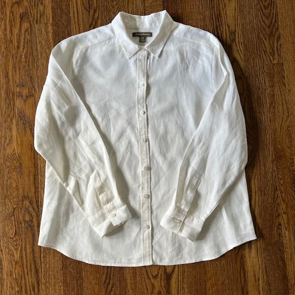Tommy Bahama 100% Linen Long Sleeve Shirt Womens L Cream Button Up Coastal - Picture 2 of 9